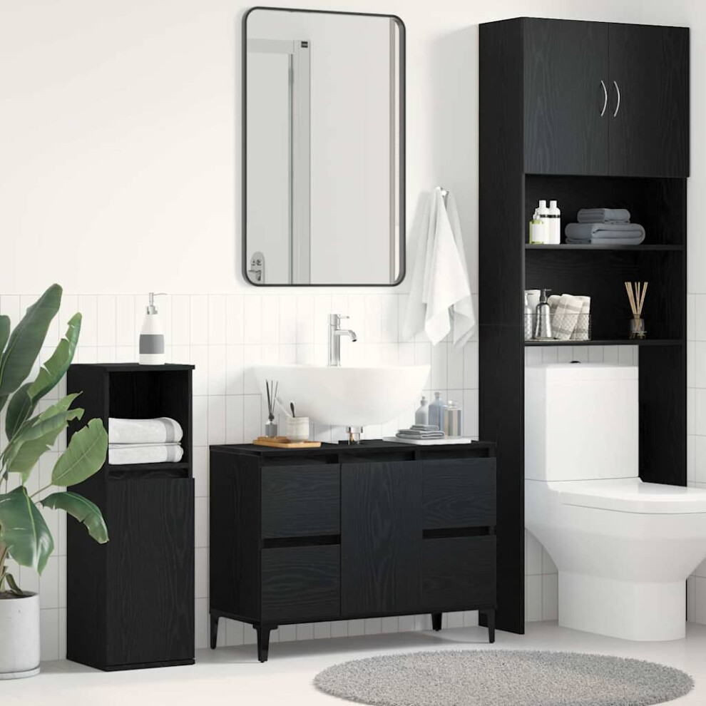 Vidaxl Bathroom Sink Cabinet Oak 80 X 33 X 60 Cm Engineered Wood Black