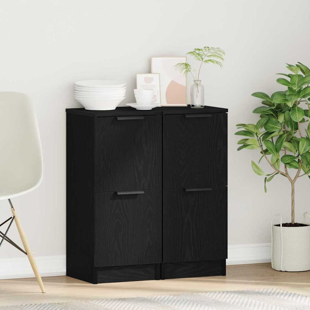 Vidaxl Sideboard 2 Pcs Oak 30 X 30 X 70 Cm Engineered Wood Black