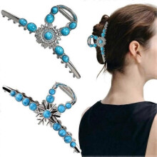 (Snowflakes) Turquoise Hair Clip,  Turquoise Claw Clips for Women Metal Retro Style