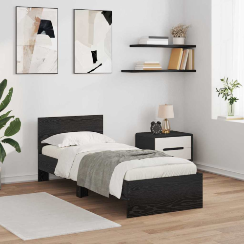 VidaXL vidaXL Bed Frame with Headboard Black Oak 75 x 190 cm Engineered Wood