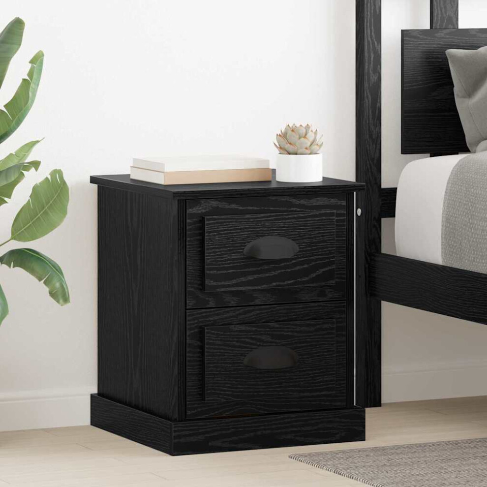 Vidaxl Bedside Cabinet With Drawer 2 Pcs Black Oak 39 X 39 X 47.5 Cm