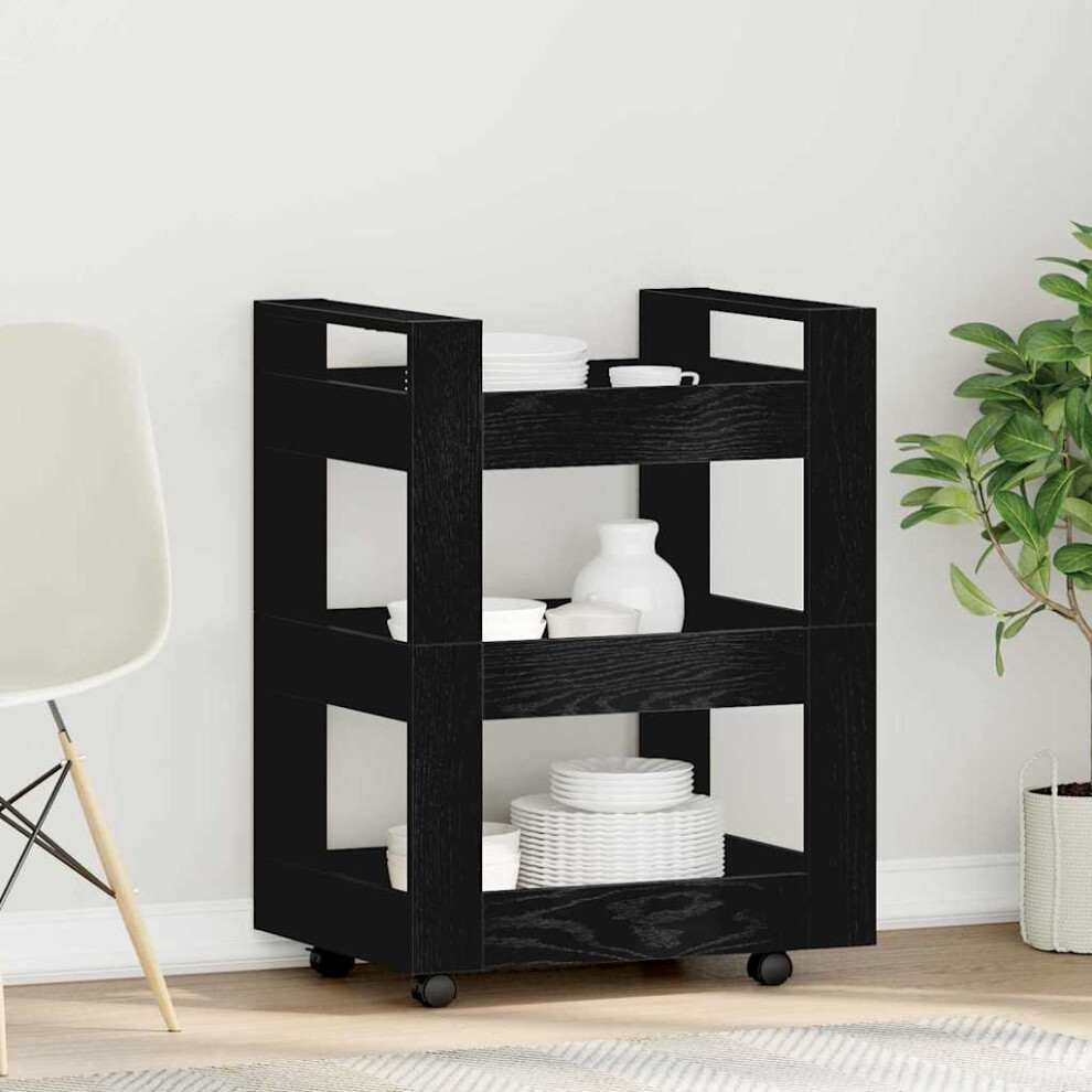 Vidaxl Kitchen Trolley Oak 60 X 45 X 80 Cm Engineered Wood Black