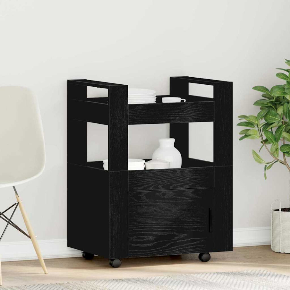 Vidaxl Kitchen Trolley Oak 60 X 45 X 80 Cm Engineered Wood Black