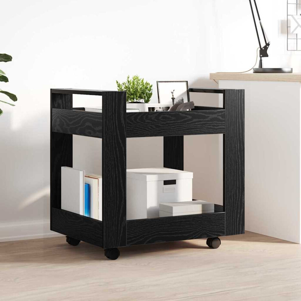 Vidaxl Desk Trolley Oak 60 X 45 X 60 Cm Engineered Wood Black