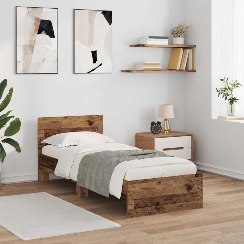 Vidaxl Bed Frame With Headboard Old Wood 75 X 190 Cm Engineered Wood