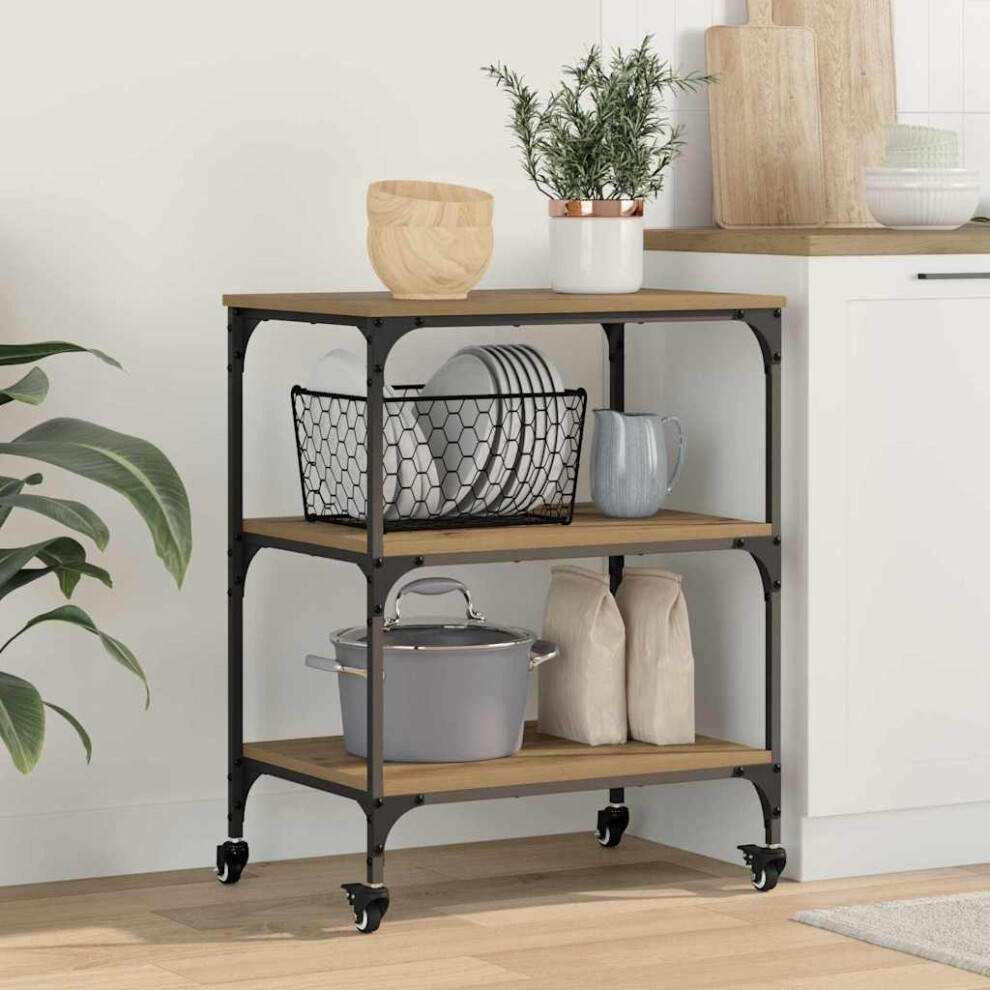 Vidaxl Kitchen Trolley Artisan Oak 60 X 41 X 76 Cm Engineered Wood