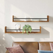 vidaXL Wall Shelf Wall-mounted 2 pcs Old Wood 80 x 16 x 14 cm