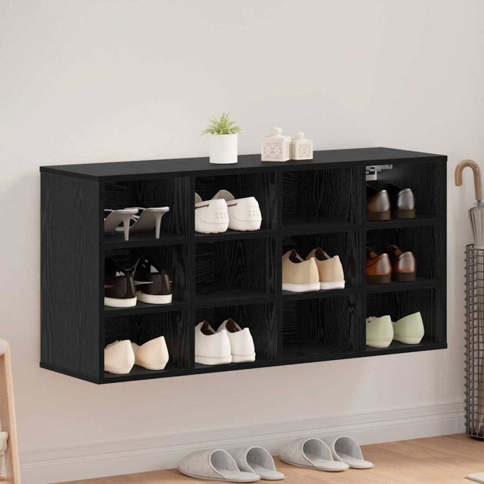 Vidaxl Shoe Cabinet Oak 103 X 30 X 51 Cm Engineered Wood Black