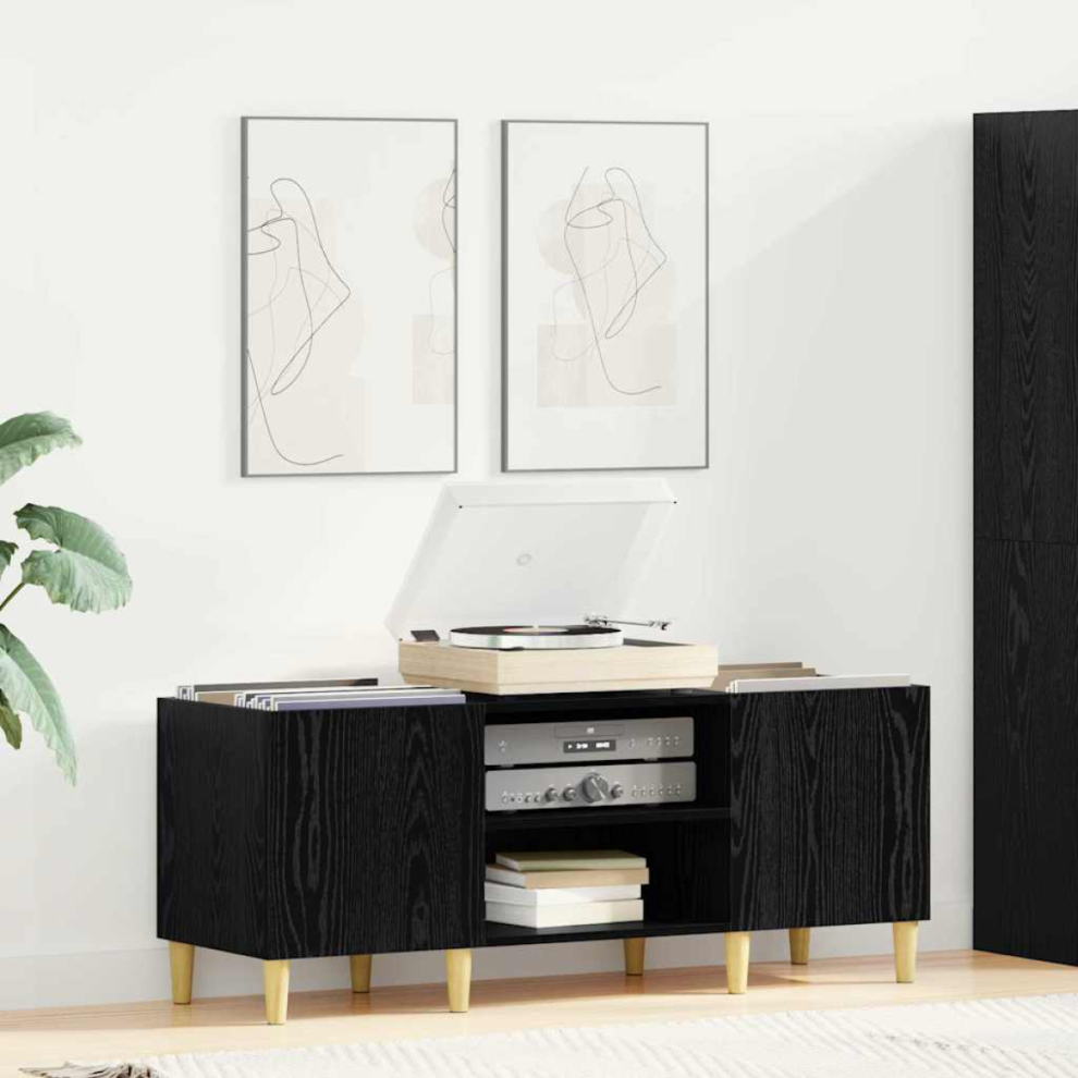 Vidaxl Record Cabinet Oak 121 X 38 X 48 Cm Engineered Wood Black