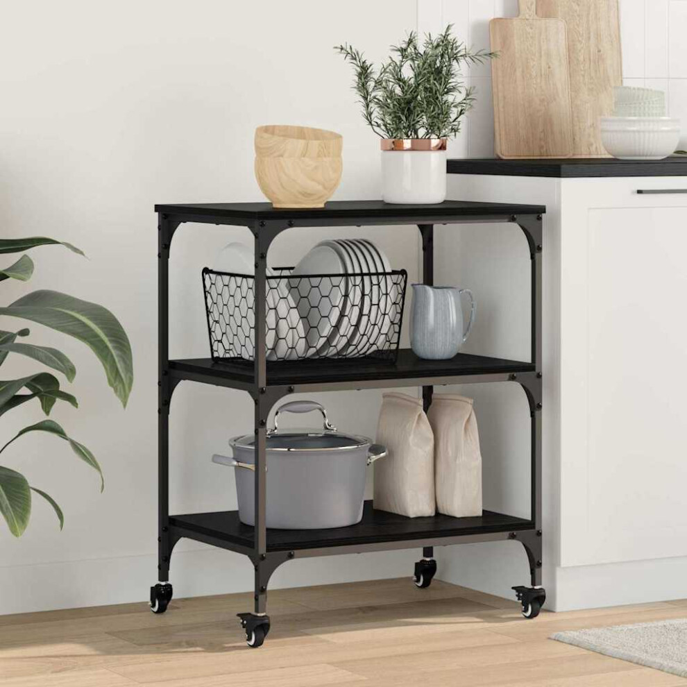 Vidaxl Kitchen Trolley Oak 60 X 41 X 76 Cm Engineered Wood Black