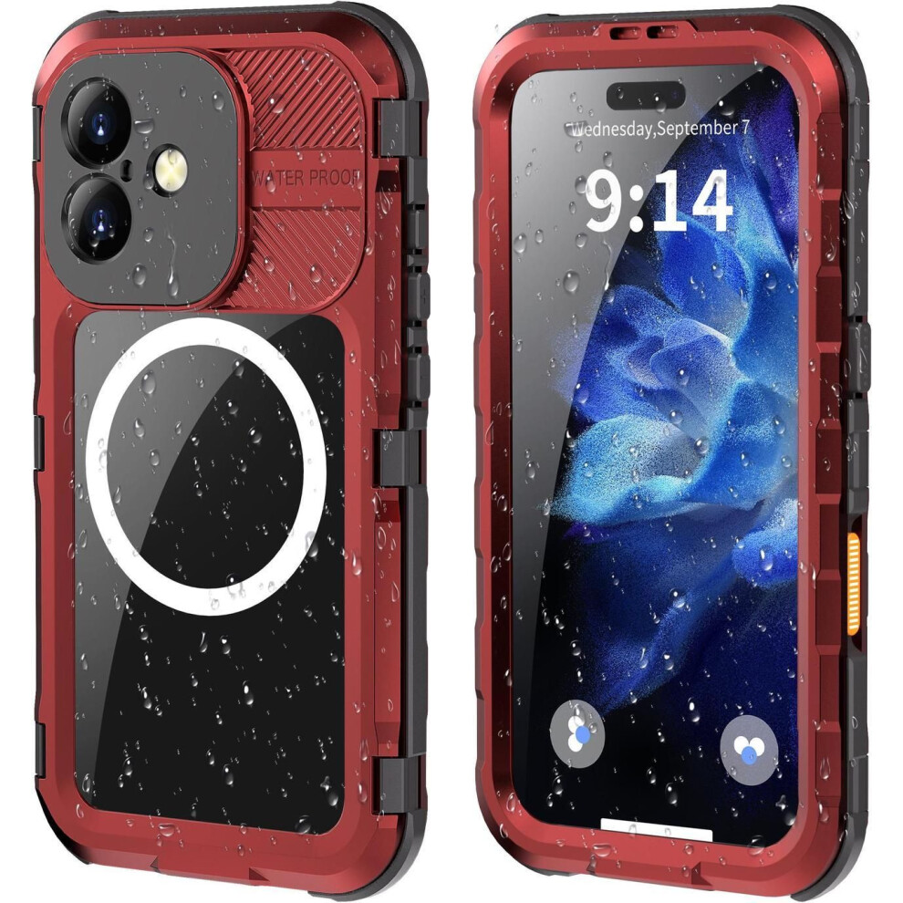 For Iphone 16 Plus 6.7 Inch Waterproof Case Compatible With Magsafe, Magnetic Waterproof Metal Full Body Ip68 Underwater Case Built-In Screen Protecto 609808388442