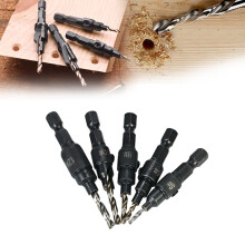 5 teiliges HSS Senkbohrer Set mit 1/4 Zoll Sechskantschaft für Holzbearbeitung, Schrauben, Tischlerei, Reibahlen, Fasenfräsen