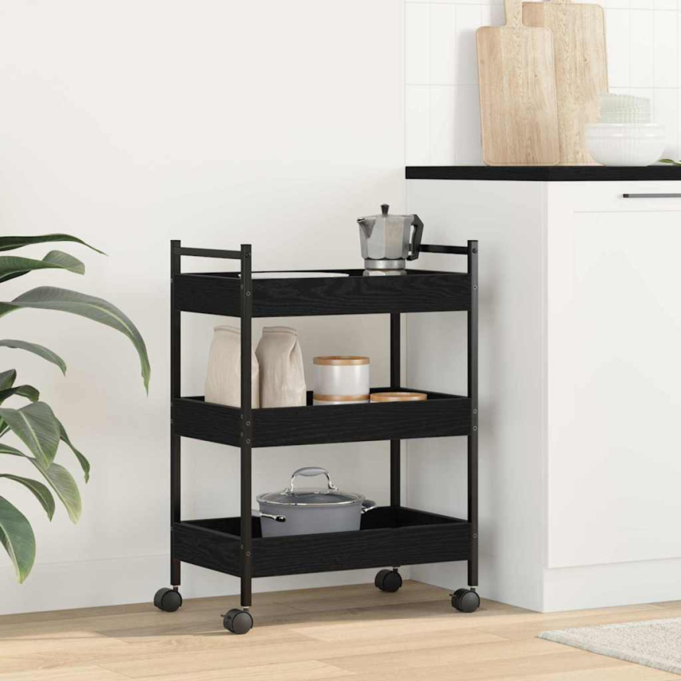 Vidaxl Kitchen Trolley Black Oak 50 X 30 X 70 Cm Engineered Wood