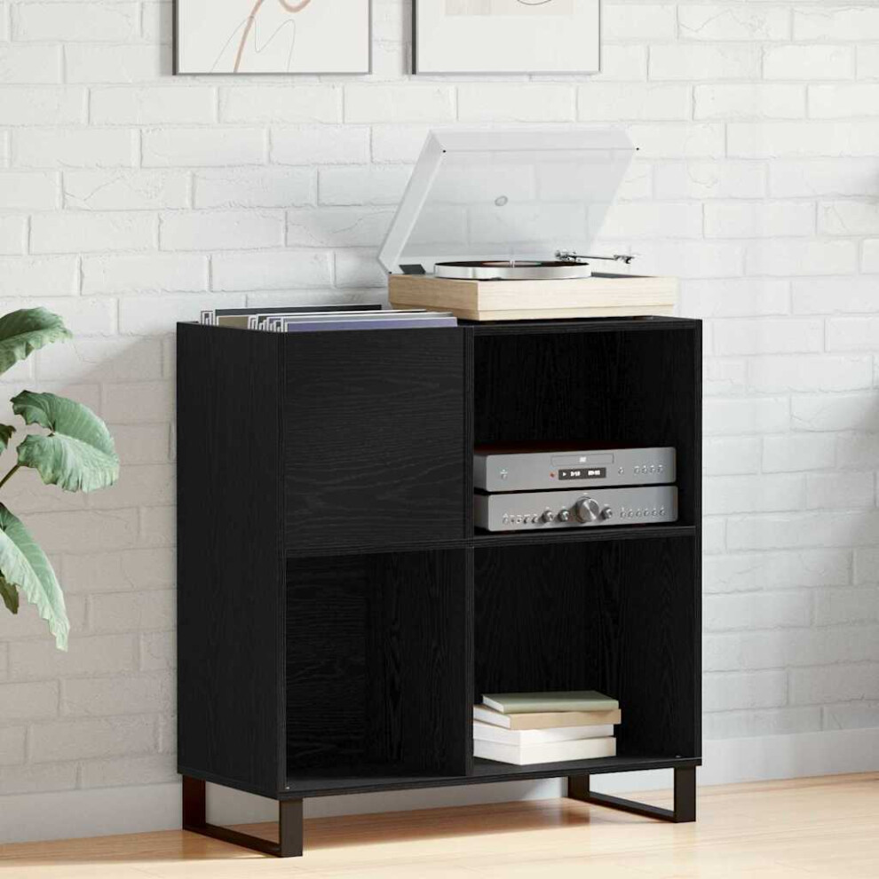 Vidaxl Record Cabinet Oak 85 X 38 X 89 Cm Engineered Wood Black