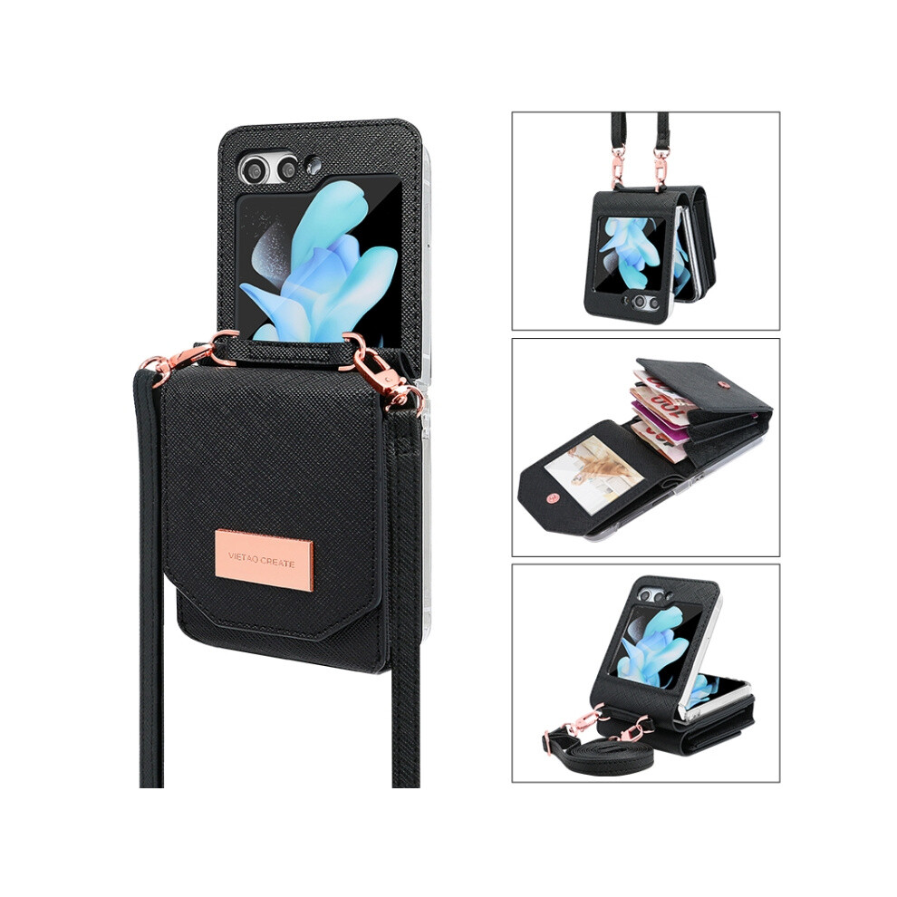 Vietao Portable Accordion Wallet Phone Case Compatible Gift Samsung Galaxy Z Flip5 (Black):For Samsung Galaxy Z Flip5 Black 4183600162135