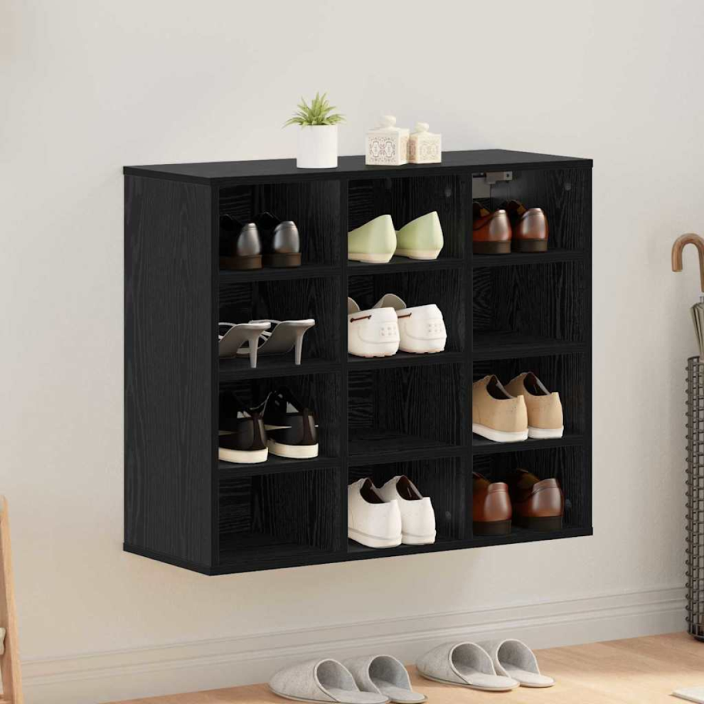 Vidaxl Shoe Cabinet Oak 77.5 X 30 X 67 Cm Engineered Wood Black