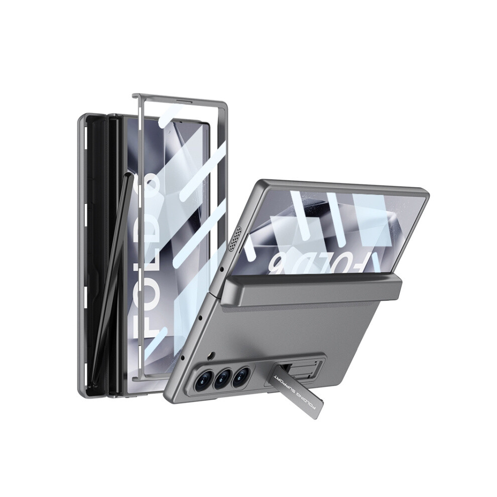 Compatible Gift Samsung Galaxy Z Fold6 Gkk Integrated Magnetic Full Coverage Flip Phone Case With Pen Box, Not Included Pen(Grey):For Samsung Galaxy Grey 3246986242769