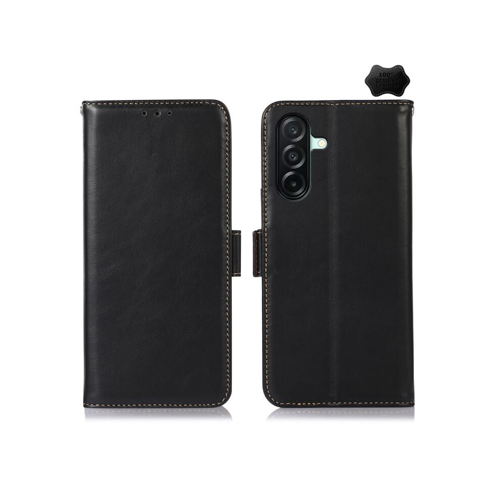 Side-Mounted, Top-Grain Cowhide Leather Case With Crazy Horse Pattern, Rfid Anti-Theft Feature, Suitable Compatible Gift Samsung Galaxy A27 5G ( Black 3545556337530