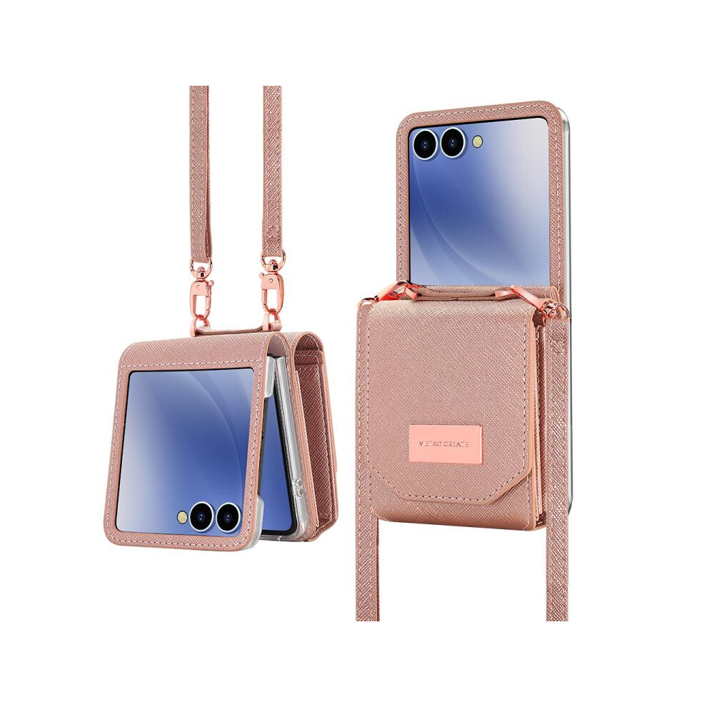 Vietao Portable Accordion Wallet Phone Case Compatible Gift Samsung Galaxy Z Flip7 5G (Rose ):For Samsung Galaxy Z Flip7 5G Gold 3545556337424