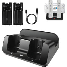 Wii U Charger Dock Station for Wii Remote & Wii U Gamepad with 2 Rechargeable Batteries Charging Cable Led Indicator