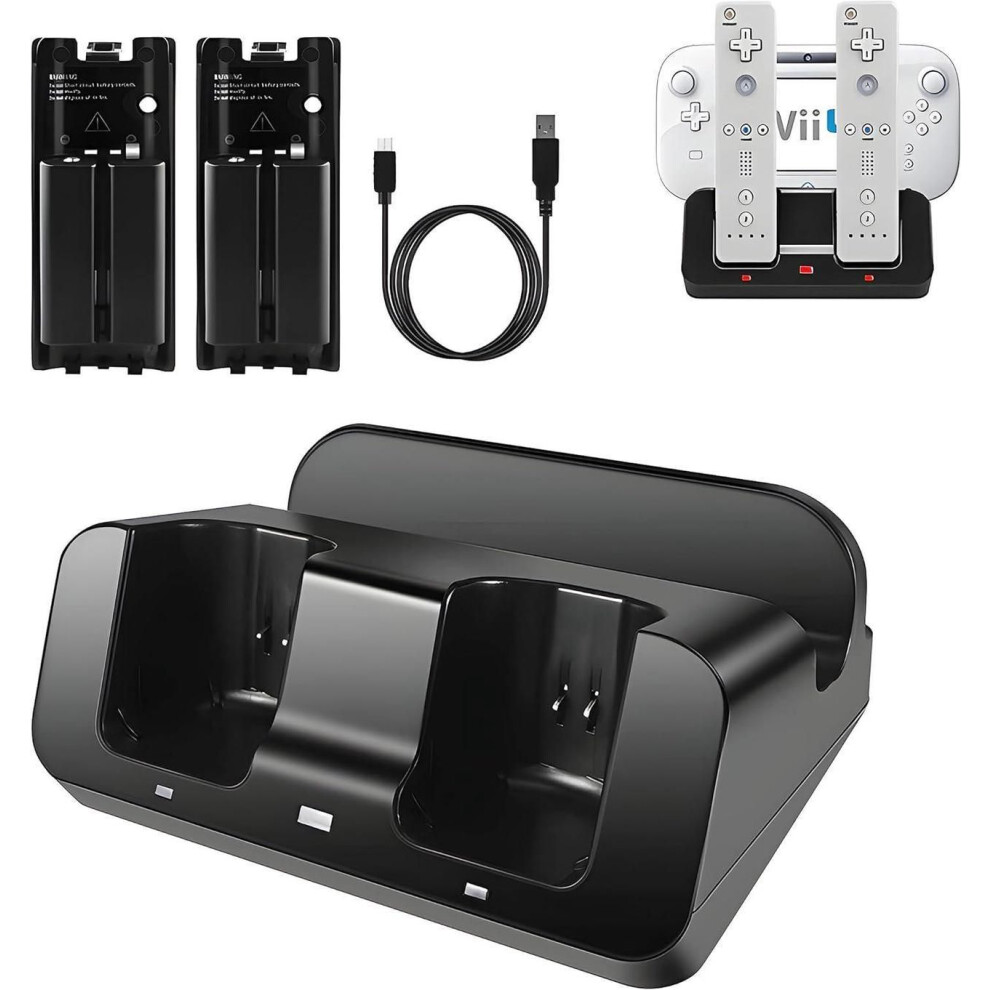 Wii U Charger Dock Station For Wii Remote & Wii U Gamepad With 2 Rechargeable Batteries Charging Cable Led Indicator 609808355420