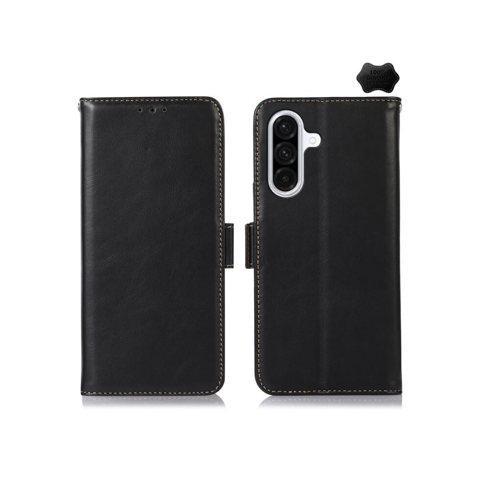 Side-Mounted, Top-Grain Cowhide Leather Case With Crazy Horse Pattern, Rfid Anti-Theft Feature, Suitable Compatible Gift Samsung Galaxy A37 5G ( Black 3545556337523