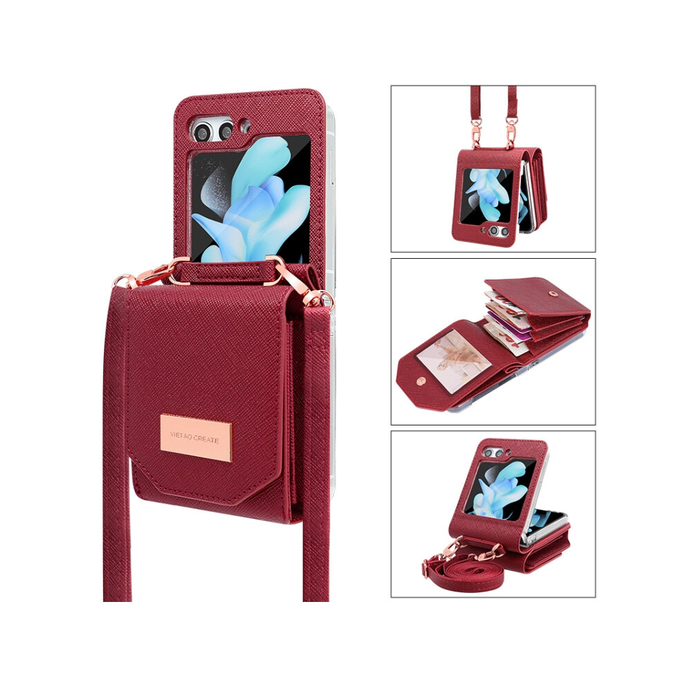 Vietao Portable Accordion Wallet Phone Case Compatible Gift Samsung Galaxy Z Flip5 (Red):For Samsung Galaxy Z Flip5 Red 3545556337400