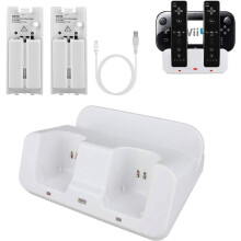 Wii U Charger Dock Station for Wii Remote & Wii U Gamepad with 2 Rechargeable Batteries Charging Cable Led Indicator