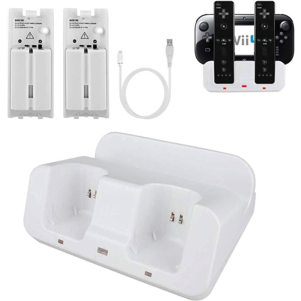 Wii U Charger Dock Station For Wii Remote & Wii U Gamepad With 2 Rechargeable Batteries Charging Cable Led Indicator 609808355437