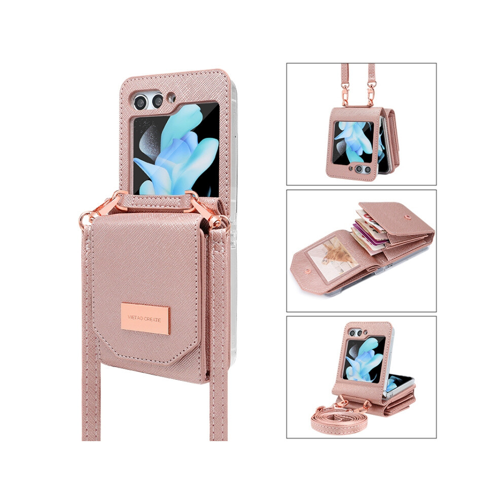 Vietao Portable Accordion Wallet Phone Case Compatible Gift Samsung Galaxy Z Flip5 (Rose ):For Samsung Galaxy Z Flip5 Gold 4183600162142