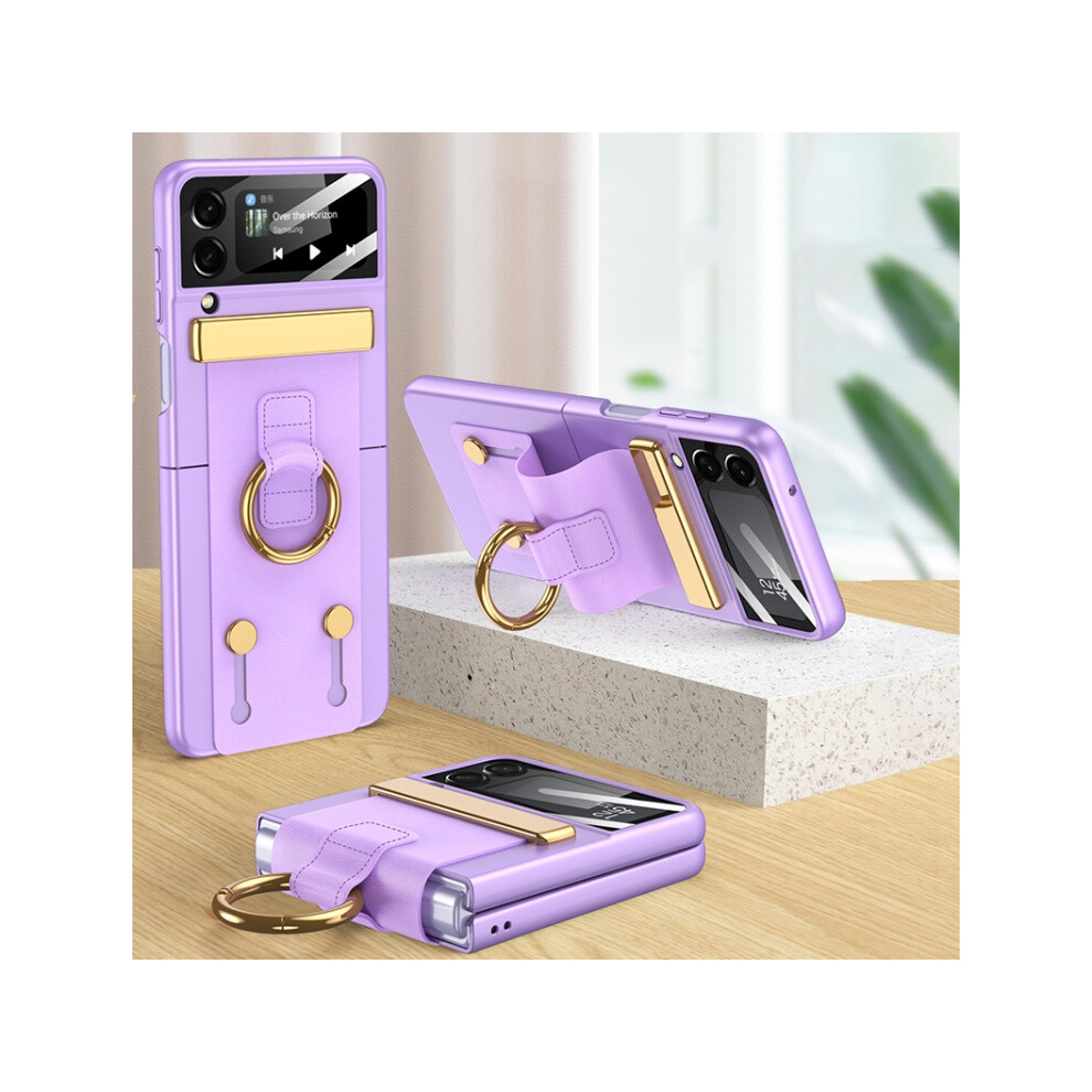 Gkk Ultra-Thin Shockproof Phone Case Compatible Gift Samsung Galaxy Z Flip4 With Ring Holder And Wrist Strap (Purple):For Samsung Galaxy Z Flip4 Purple 4553314203828
