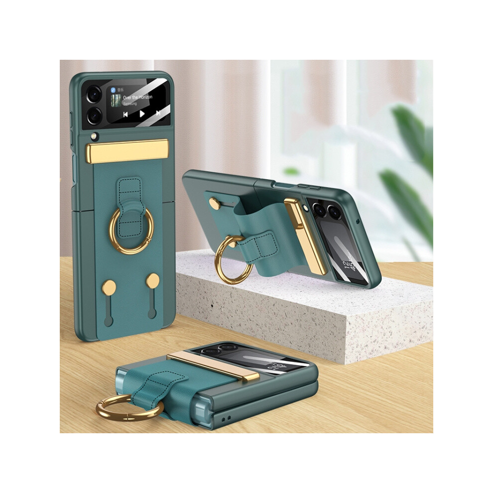Gkk Ultra-Thin Shockproof Phone Case Compatible Gift Samsung Galaxy Z Flip4 With Ring Holder And Wrist Strap (Green):For Samsung Galaxy Z Flip4 Green 4553314203835