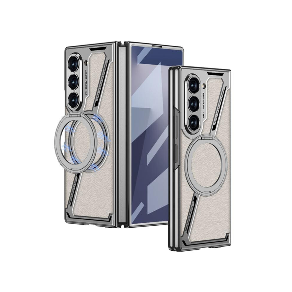 Compatible Gift Samsung Galaxy Z Fold7 5G Gkk Integrated Electroplating Leather Z-Shape Magsafe Phone Case(Titanium ):For Samsung Galaxy Z Fold7 Gray 8273334366742