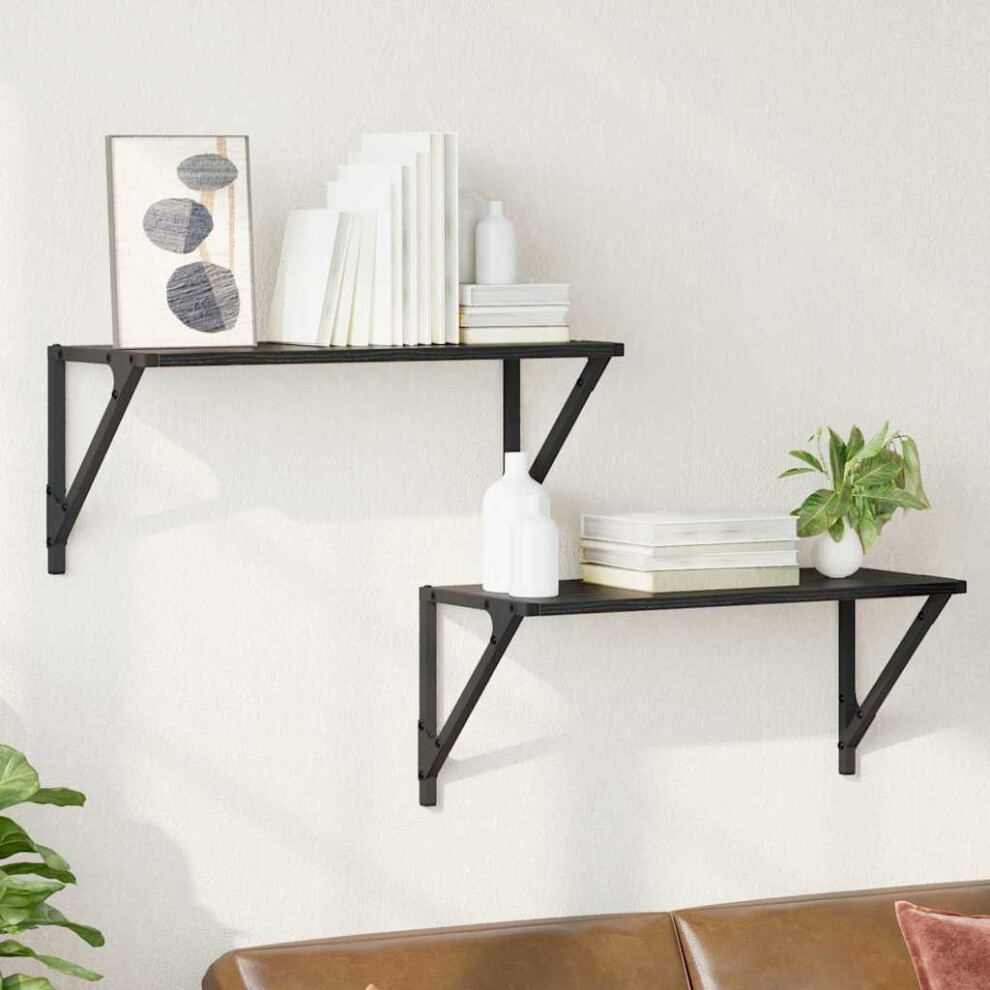 VIDAXL - Wall Shelf Set - Oak - Black - 60 x 25cm - Image 2