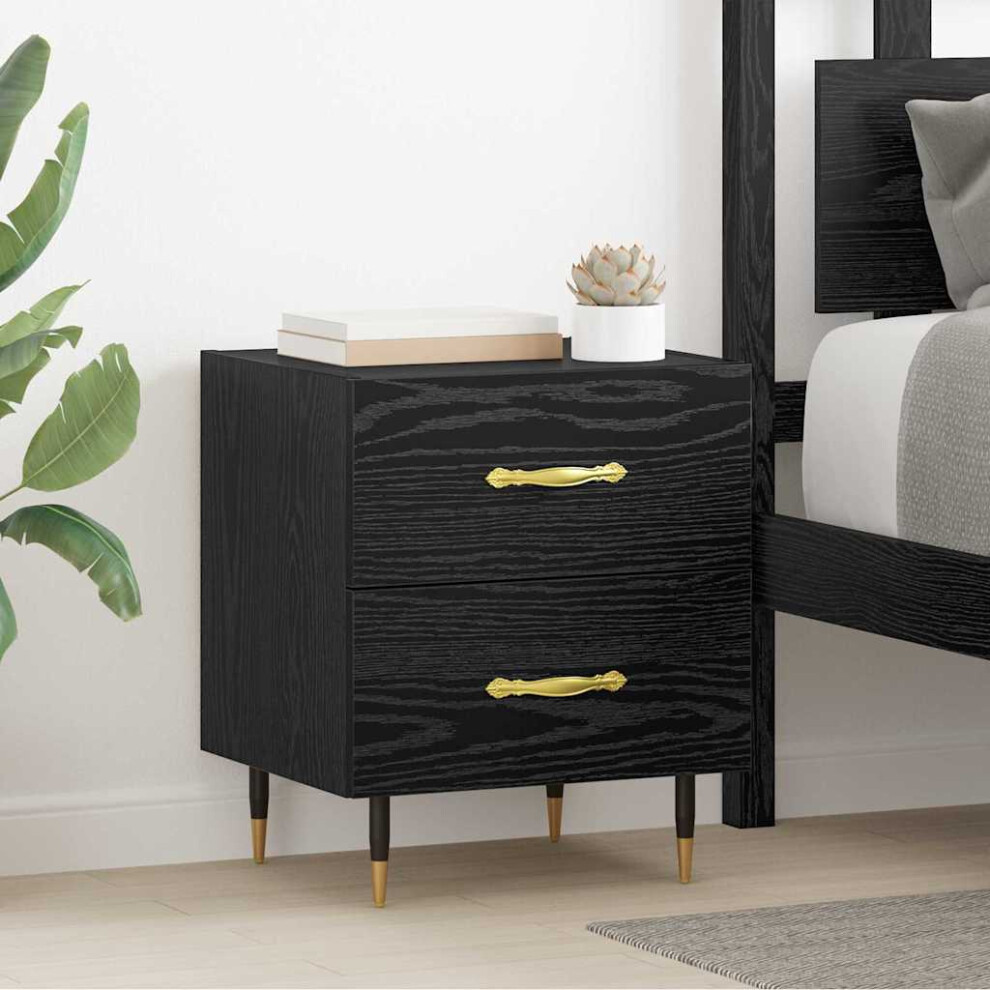 Vidaxl Bedside Cabinet With Drawer 2 Pcs Oak 40 X 35 X 47.5 Cm Black