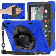 for Amazon Fire HD 8 Tablet Case 12th Generation 2024/2022 8 inch Shockproof Protective Kindle Fire HD 8 Kids Case Cover with Rotating Hand Strap+Stan