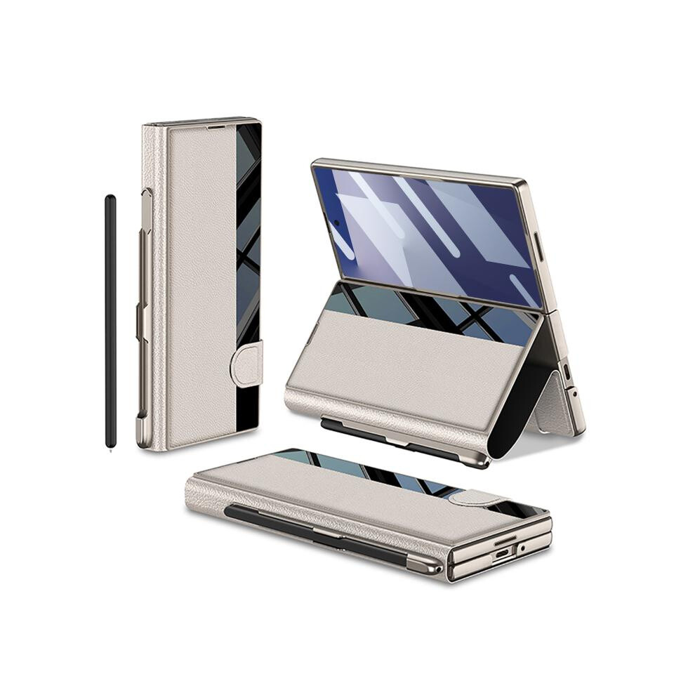 Compatible Gift Samsung Galaxy Z Fold7 5G Gkk Integrated Full Coverage Flip Phone Case With Pen Slot, Not Included Pen(Titanium ):For Samsung Gal Gray 4314423271159