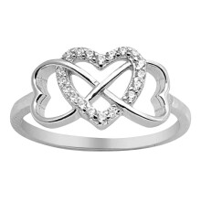 Hypoallergener Verlobungsring, Sterlingsilber-Ring mit Zirkonia und romantischem Design, Unendlichkeits- und Herzsymbol, Pavé-Zirkonia-Akzent,