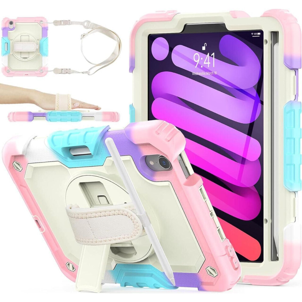 Case For Ipad Mini 7 (A17 Pro) 2024 / Ipads Mini 6 8.3" Full-Body Shockproof Protective Case With Screen Protector, 360 Rotating Stand, Hand/Shoulder 609808351903