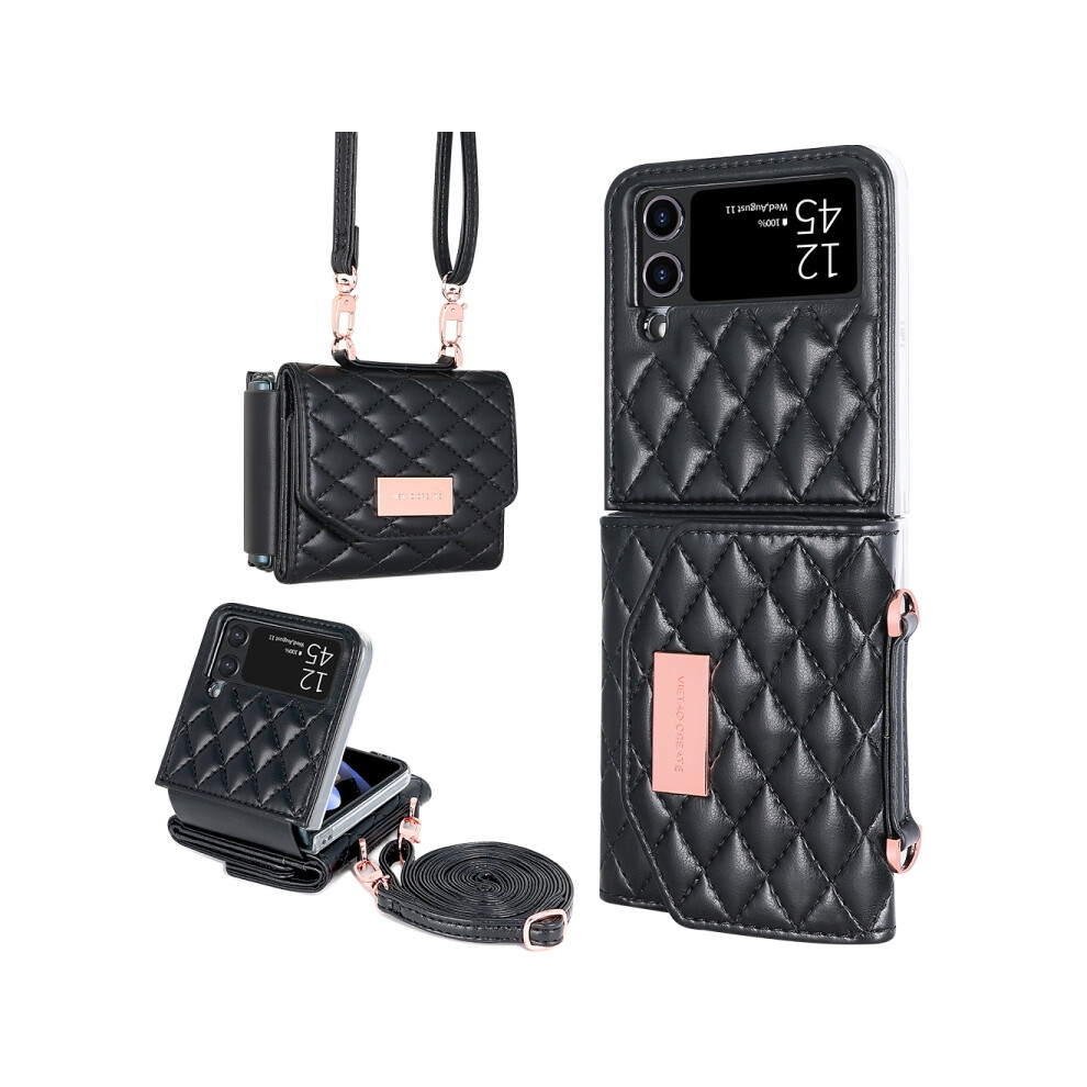 Vietao Chanel-Style Wallet/Phone Case With Long Strap (Black) Compatible Gift Samsung Galaxy Z Flip3 5G:for Samsung Galaxy Z Flip3 5G Black 4553314203880