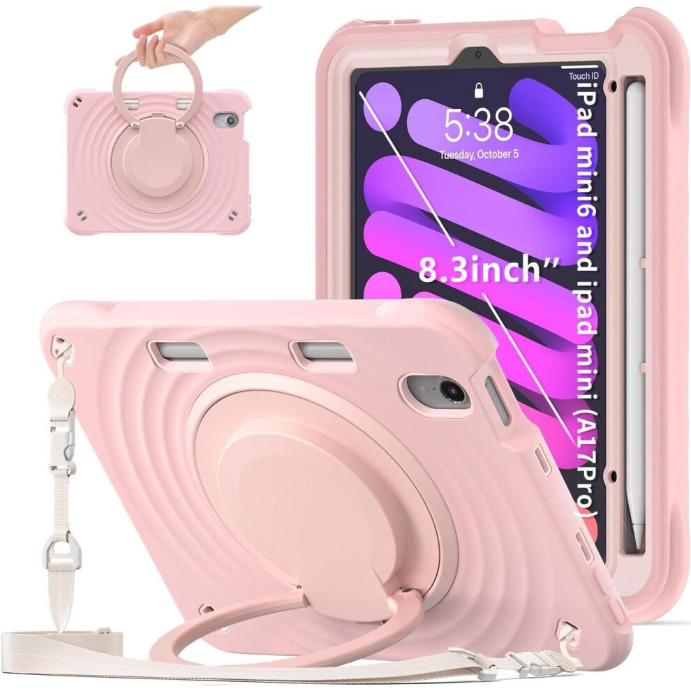 Shockproof Case For Ipad Mini 7 (A17 Pro) 2024 / Ipad Mini 6 8.3 Inch 2021 Protective Cover With 360 Rotating Stand, Hand/Shoulder Strap, Pencil Hold 609808351934