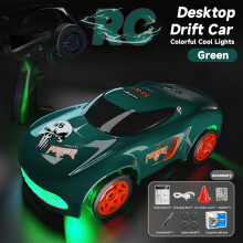 (Green) Mini RC 4WD Drift Car 1:64 Super Small RC High Speed Racing Cool Lights Toy Car