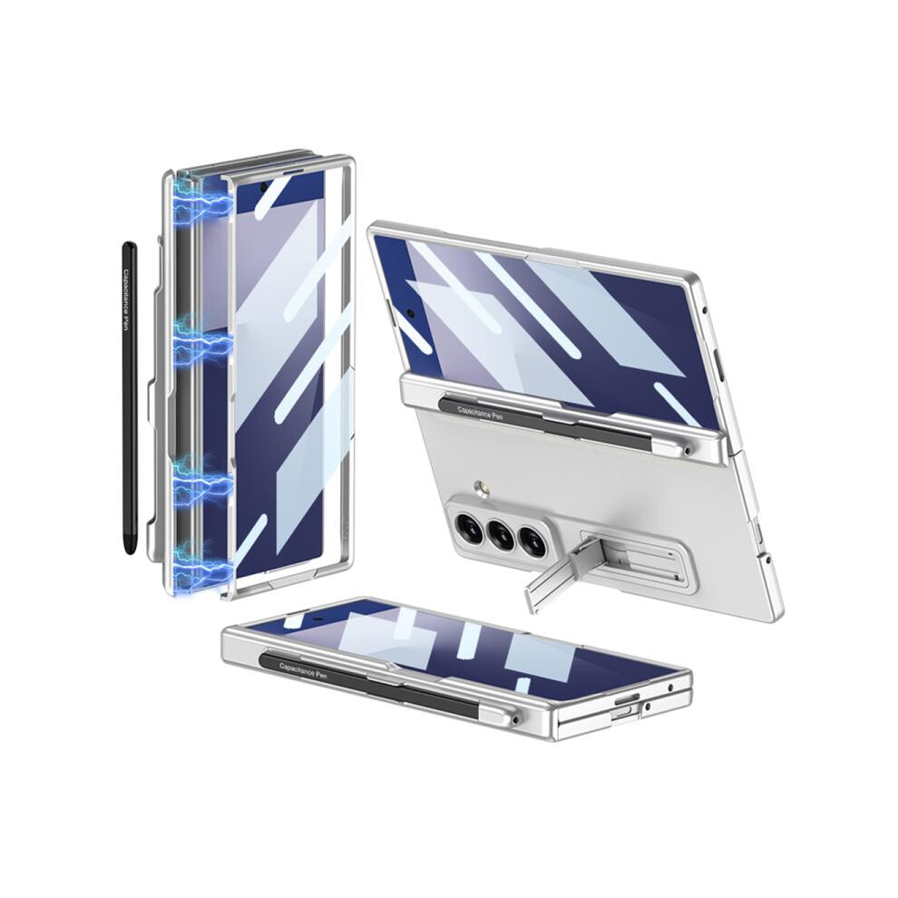 Gkk Integrated Magnetic Folding Phone Case With Pen Slot Compatible Gift Samsung Galaxy Z Fold7 5G (Elegant ).:For Samsung Galaxy Z Fold7 5G Silver 4183600162043