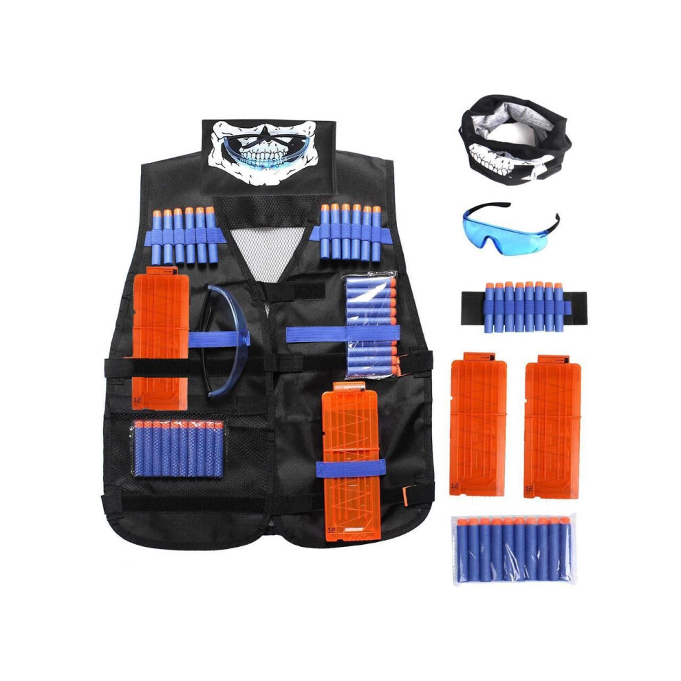 Kids Tactical Vest Kit For Nerf Guns N-Strike Elite Series With Refill Darts, Dart Pouch, Reload Clips, Tactical Mask, Wrist Band And Protective Glass 609808376449