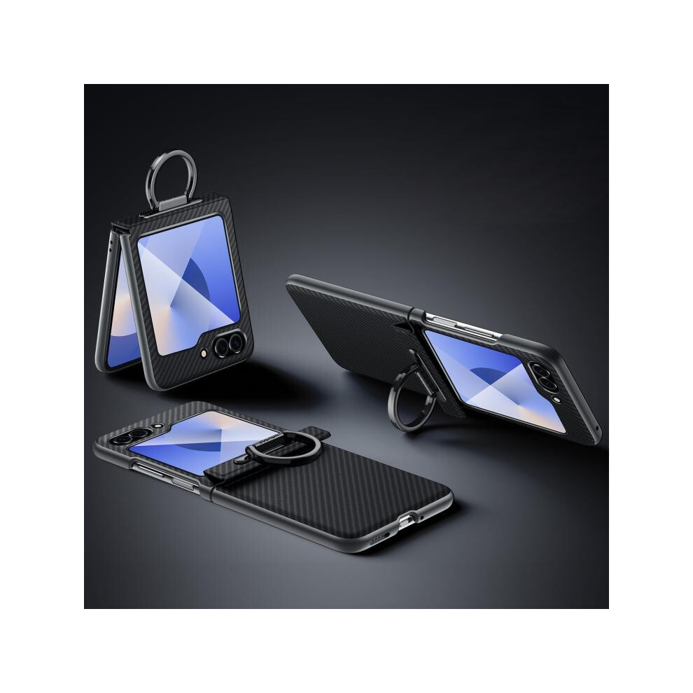 Compatible Gift Samsung Galaxy Z Flip7 Fe / Flip6 Sulada 600D Kevlar Texture Pc Shockproof Phone Case With Rng Holder(Black):For Samsung Galaxy Z Fli Black 8033142347100