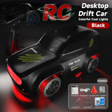 (Black) Mini RC 4WD Drift Car 1:64 Scale, Super Small High-Speed Racing Toy with Cool Lights