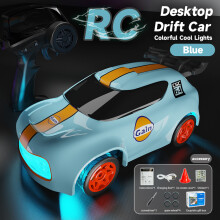 (Blue) Mini RC 4WD Drift Car 1:64 Super Small RC High Speed Racing Cool Lights Toy Car