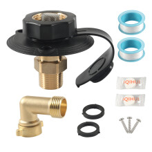(Black) Camper RV Trailer Fill Inlet Brass Connector Adapter w/Check Valve Hose Elbow
