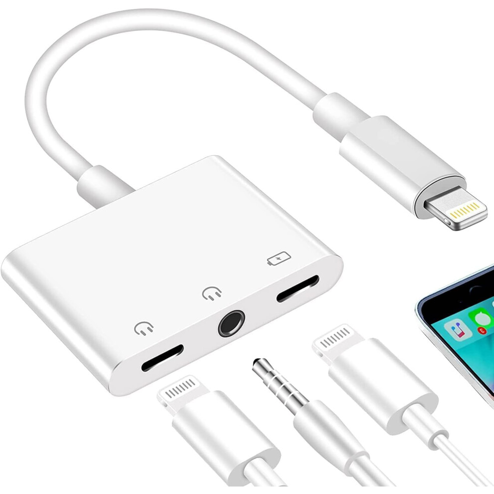 3.5Mm Headphone Splitter For Iphone Ipad 3 In 1 Earphone Jack Adapter With Fast Charging Lightning Audio Jack Connector Compatible For Iphone 14 13 12 609808376555