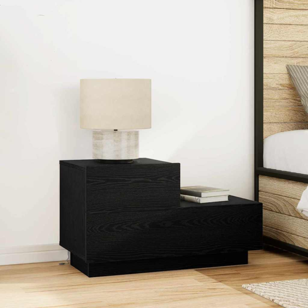 Vidaxl Bedside Cabinet Black Oak 70 X 36 X 40.5 Cm Engineered Wood